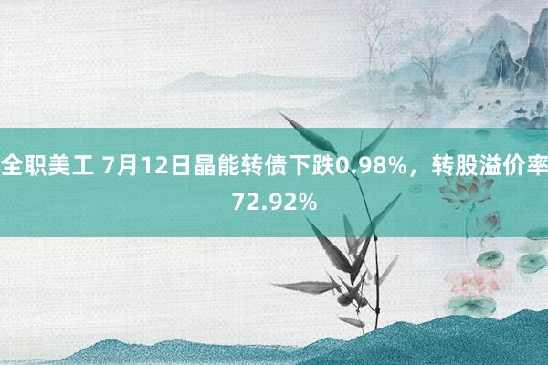 全职美工 7月12日晶能转债下跌0.98%，转股溢价率72.92%